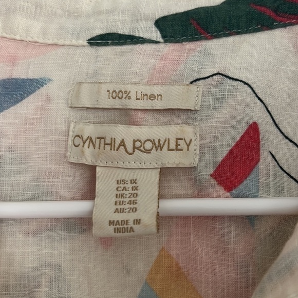 Cynthia Rowley Linen Top Button Down White Floral Size 1X - Picture 4 of 5